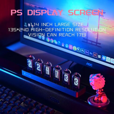 Vastarry Nixie أنبوب ساعة توهج أنبوب ساعة IPS شاشة ملونة ساعة رقمية DIY التناظرية أنبوب رقمي واي فاي وقت سطح المكتب سطح المكتب ساعة رقمية الديكور هدية (H401) in Kuwait