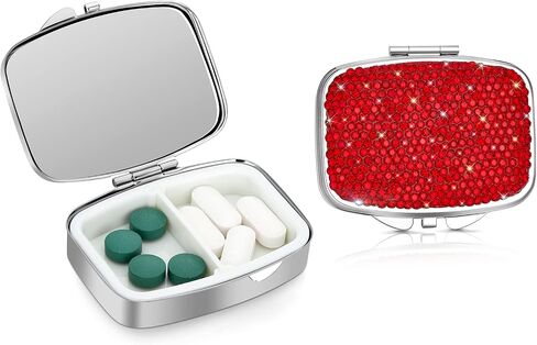 Soleebee Bling Crystal Pill Box, Portable 2 Compartments Daily Pill Organizer, Small Travel Pill Case for Purse or Pocket, Medicine Vitamin Pill Container Organizer (AB) in Saudi Arabia