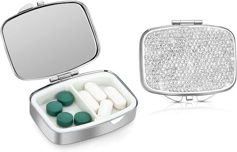 Soleebee Bling Crystal Pill Box, Portable 2 Compartments Daily Pill Organizer, Small Travel Pill Case for Purse or Pocket, Medicine Vitamin Pill Container Organizer (AB) in Saudi Arabia