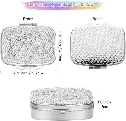 Soleebee Bling Crystal Pill Box, Portable 2 Compartments Daily Pill Organizer, Small Travel Pill Case for Purse or Pocket, Medicine Vitamin Pill Container Organizer (AB) in Saudi Arabia
