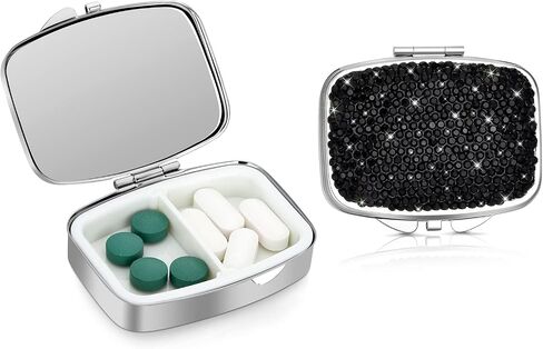 Soleebee Bling Crystal Pill Box, Portable 2 Compartments Daily Pill Organizer, Small Travel Pill Case for Purse or Pocket, Medicine Vitamin Pill Container Organizer (AB) in Saudi Arabia