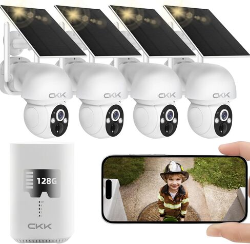 CKK 2.5K Solar Security Cameras Wireless Outdoor,Family Safety System,4 Cameras Kit with Full Color Night Vision,360° View,2.4Ghz WiFi Camera,2-Way Audio,Spotlight,128G Local Storage,No Monthly Fee in Saudi Arabia