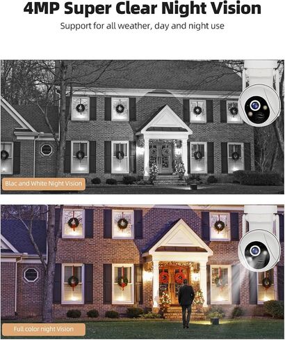 CKK 2.5K Solar Security Cameras Wireless Outdoor,Family Safety System,4 Cameras Kit with Full Color Night Vision,360° View,2.4Ghz WiFi Camera,2-Way Audio,Spotlight,128G Local Storage,No Monthly Fee in Saudi Arabia