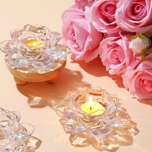 meekoo 48 Pcs Crystal Glass Lotus Candle Holders Lotus Crystal Tealight Candle Holders Tealight Tea Light Candle Holders Lotus Candle Holders for Home Decor Wedding Party in Saudi Arabia