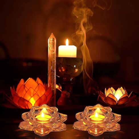 meekoo 48 Pcs Crystal Glass Lotus Candle Holders Lotus Crystal Tealight Candle Holders Tealight Tea Light Candle Holders Lotus Candle Holders for Home Decor Wedding Party in Saudi Arabia