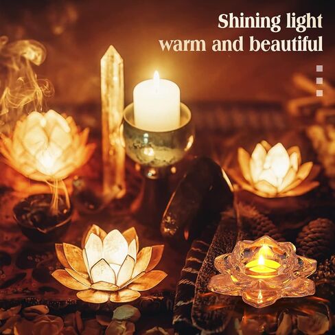 meekoo 48 Pcs Crystal Glass Lotus Candle Holders Lotus Crystal Tealight Candle Holders Tealight Tea Light Candle Holders Lotus Candle Holders for Home Decor Wedding Party in Saudi Arabia