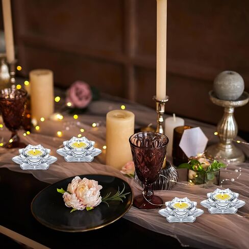 meekoo 48 Pcs Crystal Glass Lotus Candle Holders Lotus Crystal Tealight Candle Holders Tealight Tea Light Candle Holders Lotus Candle Holders for Home Decor Wedding Party in Saudi Arabia