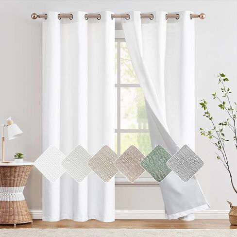 ستائر جينشان 100% باللون البيج المعتم بطول 84 بوصة لغرفة النوم وغرفة المعيشة وكتان الغرفة المزخرفة وتغميق الغرفة معزولة حراريًا وستائر معالجة النافذة العلوية 2 لوح بيج مرقط in Kuwait