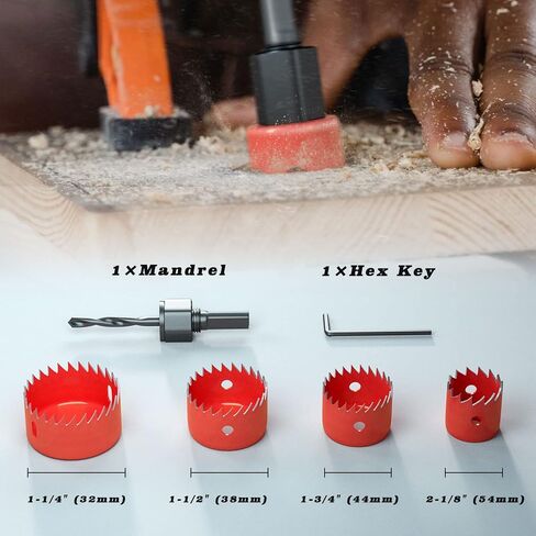 طقم منشار ثقب Antetek 6 قطع 1-1/4 بوصة -2-1/8 بوصة (32-54 مم) مجموعة منشار ثقب مع 4 شفرات منشار، 1 مغزل و1 ​​مفتاح سداسي للخشب والبلاستيك والبلاستيك والخشب الرقائقي والجدران الجافة in Kuwait