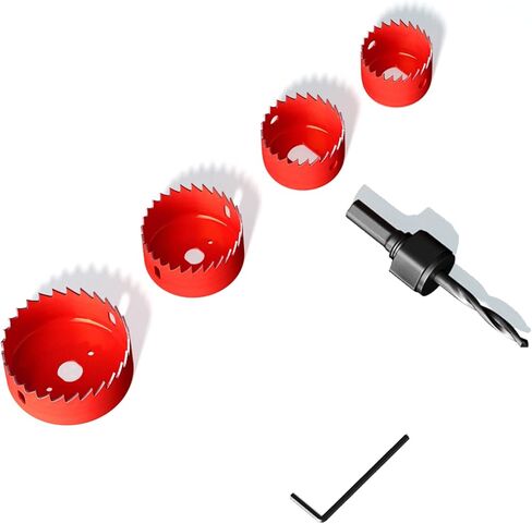 طقم منشار ثقب Antetek 6 قطع 1-1/4 بوصة -2-1/8 بوصة (32-54 مم) مجموعة منشار ثقب مع 4 شفرات منشار، 1 مغزل و1 ​​مفتاح سداسي للخشب والبلاستيك والبلاستيك والخشب الرقائقي والجدران الجافة in Kuwait