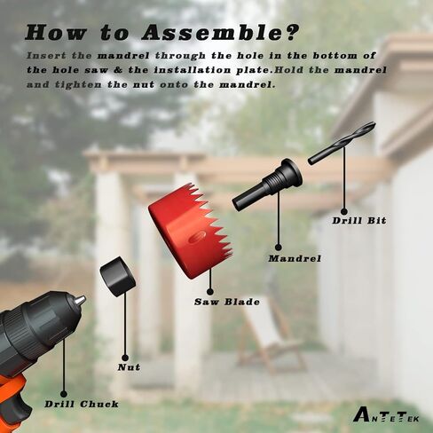 طقم منشار ثقب Antetek 6 قطع 1-1/4 بوصة -2-1/8 بوصة (32-54 مم) مجموعة منشار ثقب مع 4 شفرات منشار، 1 مغزل و1 ​​مفتاح سداسي للخشب والبلاستيك والبلاستيك والخشب الرقائقي والجدران الجافة in Kuwait