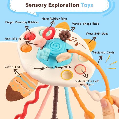 BEBOAN Montessori Pull String Toys Food Grade Silicone Sensory Pulling Toys for Babies 6-12 Months, Airplane Travel Car Stroller Activity Toy Gift for Toddlers Boys Girls 1 2 3 Year Old (Fox Shaped) in Kuwait