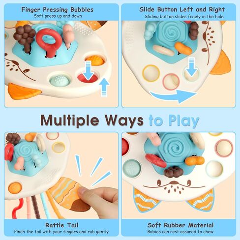 BEBOAN Montessori Pull String Toys Food Grade Silicone Sensory Pulling Toys for Babies 6-12 Months, Airplane Travel Car Stroller Activity Toy Gift for Toddlers Boys Girls 1 2 3 Year Old (Fox Shaped) in Kuwait