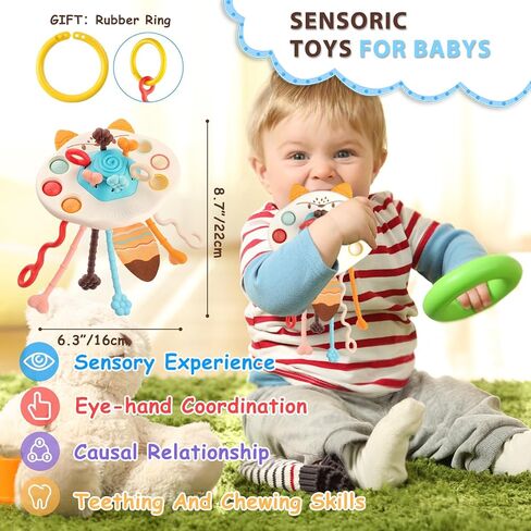 BEBOAN Montessori Pull String Toys Food Grade Silicone Sensory Pulling Toys for Babies 6-12 Months, Airplane Travel Car Stroller Activity Toy Gift for Toddlers Boys Girls 1 2 3 Year Old (Fox Shaped) in Kuwait