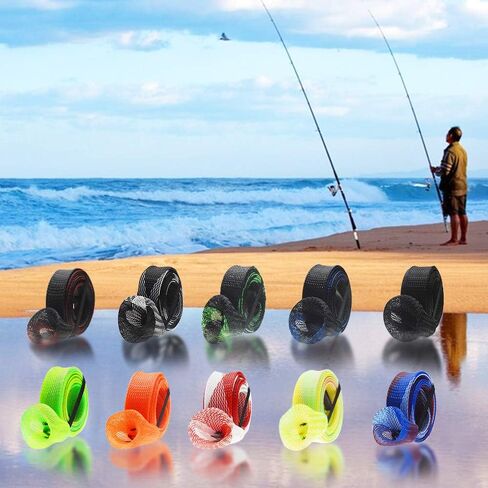 ZZBIQS 10Pcs Rod Sleeve Rod Cover Braided Mesh with Lanyard Rod Protector Pole Gloves Fishing Tools, Flat or Pointed End/Spinning or Casting Rods for Casting Sea Fishing Rod/Spinning Fishing Rod in Saudi Arabia