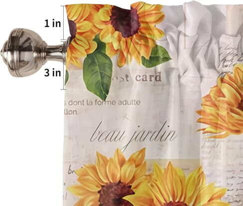 Sunflower Window Tier Curtain 24 Inches Long Set of 2 Panels, Farmhouse Half Windows Rod Pocket Kitchen Curtains Floral Rustic Newspaper Small Kitchen Drapes for Bathroom Cafe 55''x24'' in Kuwait