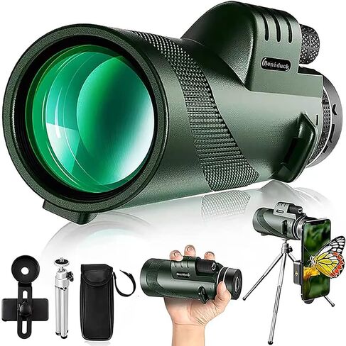 منظار Beniduck 40x60 أحادي العين عالي القوة للبالغين والأطفال مع محول الهاتف وحامل ثلاثي القوائم للتصوير الفوتوغرافي، منشور BAK4، لمشاهدة الطيور، ومشاهدة الألعاب الرياضية، والتخييم، والسفر، والمحمول in Kuwait