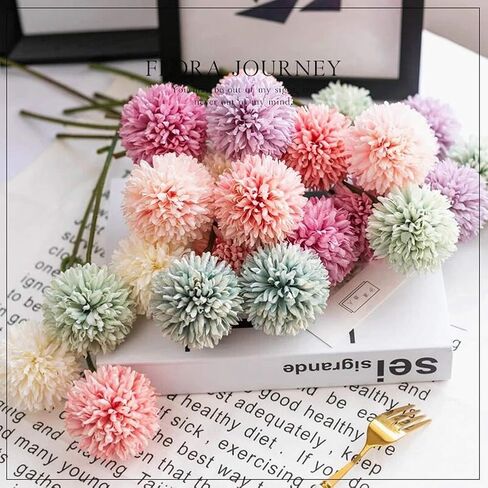SHINE-CO LIGHTING Artificial Chrysanthemum Ball Flowers Bouquet 10pcs, Light Pink, 10 Count in Saudi Arabia