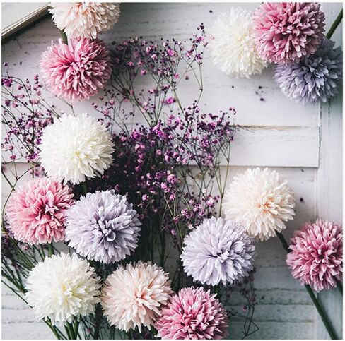 SHINE-CO LIGHTING Artificial Chrysanthemum Ball Flowers Bouquet 10pcs, Light Pink, 10 Count in Saudi Arabia