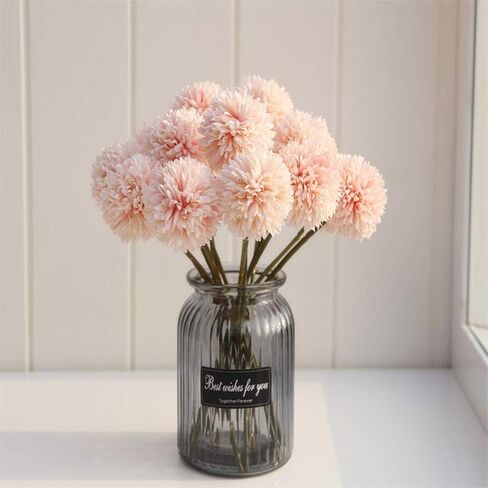 SHINE-CO LIGHTING Artificial Chrysanthemum Ball Flowers Bouquet 10pcs, Light Pink, 10 Count in Saudi Arabia