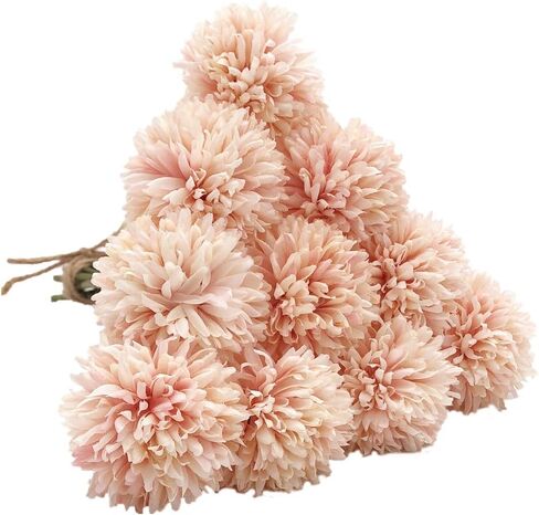 SHINE-CO LIGHTING Artificial Chrysanthemum Ball Flowers Bouquet 10pcs, Light Pink, 10 Count in Saudi Arabia