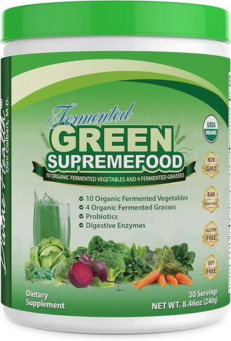 Divine Health Organic Fermented Green Supremefood - 10 Vegetables + 4 Grasses and Probiotics, Apple Cinnamon Flavor (30 Day Supply) in Kuwait