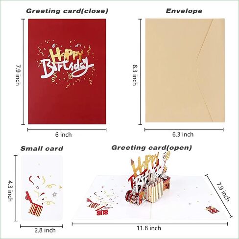 DMHZNB 3D Musical Birthday Card, LED Light and Play Happy Birthday Music Pop Up Card, Blowable LED Light Candle,Play Happy Birthday Music, in Saudi Arabia