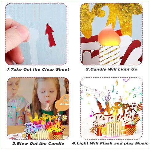DMHZNB 3D Musical Birthday Card, LED Light and Play Happy Birthday Music Pop Up Card, Blowable LED Light Candle,Play Happy Birthday Music, in Saudi Arabia