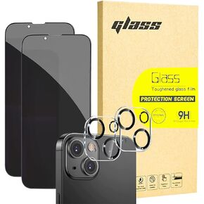 [2+2 Pack] Omio for iPhone 14 Privacy Screen Protector with Camera Lens Protector, 9H Tempered Glass HD Clear Anti-Scratch Tempered Glass Screen Camera Lens Protector Film Accessories Black in Kuwait