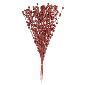 MSUIINT Christmas Glitter Berries Stems, 100 PCS Blue Glitter Artificial Berry Stems Ornaments Christmas Picks Glitter Beaded Sticks for Christmas Garland Holiday Party Wedding Home Decoration