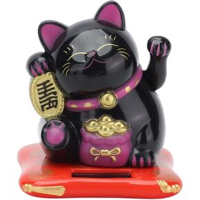 ديكور سيارة لاكي كات من وودسوفت، شاشة عرض منزلية تعمل بالطاقة الشمسية مع ذراع مموج، حظًا سعيدًا وثروة ترحيبًا بالقطط، عرض ديكور المنزل، ديكور فنغ شوي (أسود) in Kuwait