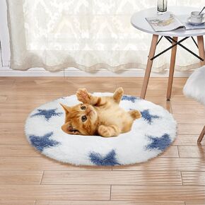 Ultra Soft Bedroom Rug, Round Fluffy Stars Area Rugs, Cute Circle Carpet Plush Rug for Bedroom Living Room Home Decor, Thick Shag Carpet 2 Feet for Kids Aldult (Blue Star) in Kuwait