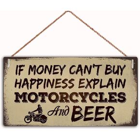 إذا كان المال لا يستطيع شراء السعادة، اشرح الدراجات النارية والبيرة لديكور المنزل لوحة خشبية مقاس 30.48 سم × 15.24 سم، لوحة فنية جدارية معلقة، لافتة زخرفية مضحكة، لافتة حديقة (FC1-MBH2) in Kuwait
