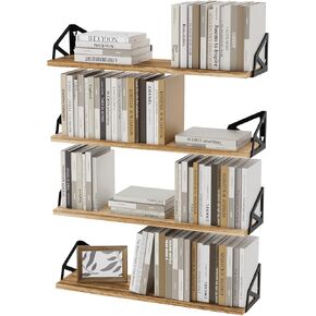 مجموعة أرفف أمادا العائمة مكونة من 4 قطع، رف كتب حائطي لغرفة المعيشة/غرفة النوم/المكتب، أرفف حائط من الخشب الريفي المتفحم الطبيعي، أرفف تخزين وديكور مع دعامة رف معدنية عائمة 6Dx17Wx4.5H بوصة in Kuwait