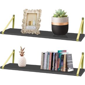 Black Gold Shelves Pine Wood 23.5×7.87 Inch Gold Black Floating Shelf with Elegant Lines,Black and Gold Shelves for Wall,Black Gold Floating Bookshelf,Black and Gold Wall Decor Set of 2.