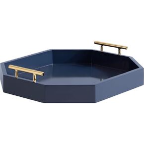 Kate And Laurel Lipton Oblong Octagon Decorative Tray, 14 X 18, Navy and Gold, Display Tray with Polished Metal Handles in Saudi Arabia