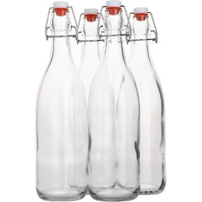 AYL Flip Top Glass Bottle [1 Liter / 33 fl. oz.] [Pack of 4] – Swing Brewing Bottle with Stopper for Beverages, Oil, Vinegar, Kombucha, Water, Soda, Kefir – Airtight Lid & Leak Proof Cap – Clear