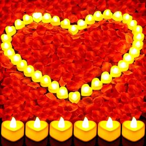 Rose Petals and Candles Set for Romantic Decoration, 3000 Pcs Red Rose Petals and 36 Pcs Heart Candle Lights for Special Night, Wedding, Anniversary, Valentine Day for Hotel and Bedroom decor in Kuwait