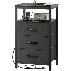 Nightstand with Charging Station, 27.6 Inch Side Table with Fabric Drawers, End Table Bedside Table with USB Ports and Outlets, Night Stand for Bedroom, Charcoal Gray in Kuwait