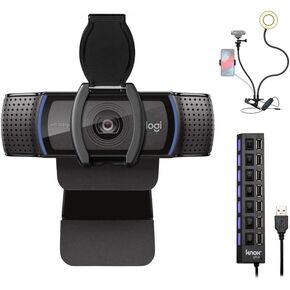 Logitech C920S Pro HD Webcam Bundle with USB Hub and Ring Light Bundle (3 Items) in Kuwait