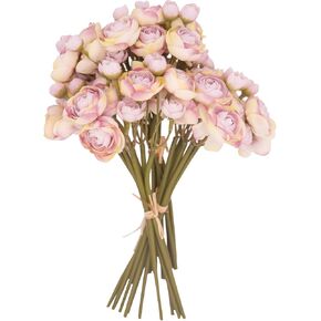 24 Pcs Mini Ranunculus Artificial Flowers with Real Touch Stems 11.5", Silk Flowers Arrangements for Home Decor Indoor (White)
