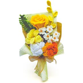 Crochet Bouquets, Crocheted Yarn Flowers, Handmade Crochet Rose Dandelion Balls Winterberry Fern Leaf as a Gift for Lover, Family,Friends.Finished Bouquet(Brown) in Kuwait
