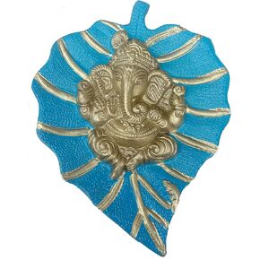 Charmy Crafts Metal Ganesha On Leaf, Wall Hanging Article for Wall Decor, Wedding Gifts, Best for Housewarming, Room Decor (Aqua Green)