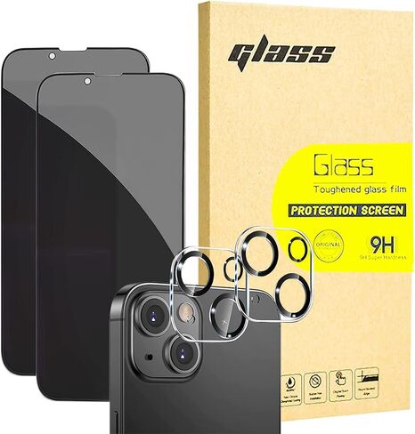 [2+2 Pack] Omio for iPhone 14 Privacy Screen Protector with Camera Lens Protector, 9H Tempered Glass HD Clear Anti-Scratch Tempered Glass Screen Camera Lens Protector Film Accessories Black in Kuwait