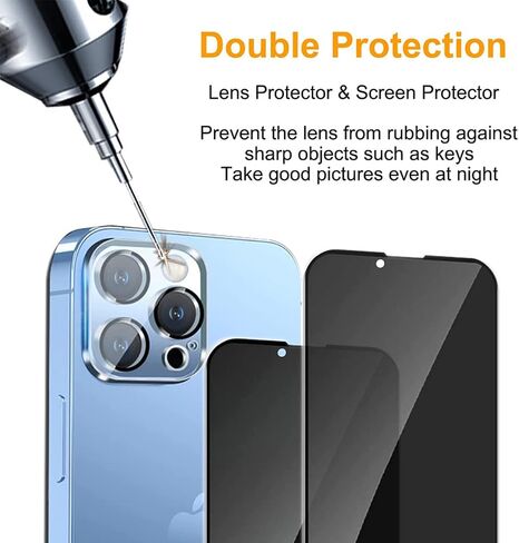 [2+2 Pack] Omio for iPhone 14 Privacy Screen Protector with Camera Lens Protector, 9H Tempered Glass HD Clear Anti-Scratch Tempered Glass Screen Camera Lens Protector Film Accessories Black in Kuwait