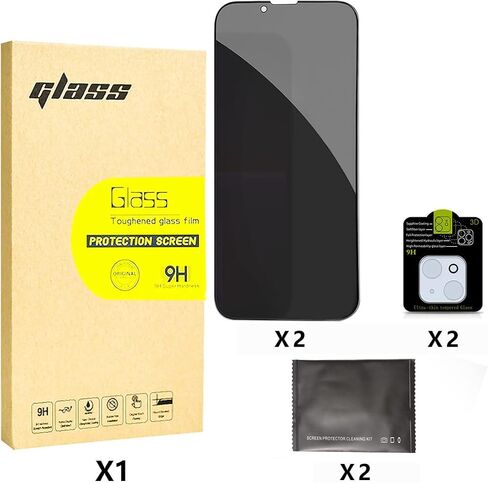 [2+2 Pack] Omio for iPhone 14 Privacy Screen Protector with Camera Lens Protector, 9H Tempered Glass HD Clear Anti-Scratch Tempered Glass Screen Camera Lens Protector Film Accessories Black in Kuwait