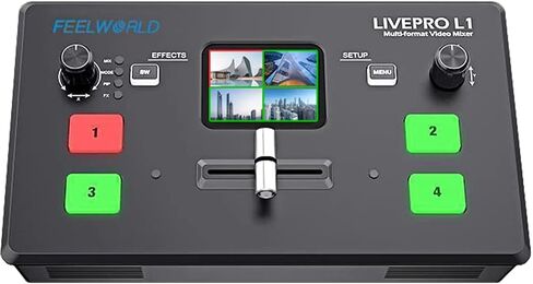 FEELWORLD L1 Multi Camera Video Mixer Switcher 2 Inch LCD Display 4 x HDMI Inputs USB 3.0 Output Live Streaming/Camera Production/Live Broadcast (with USB Cable + Adapter) in Saudi Arabia