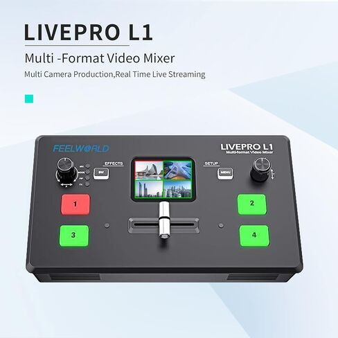 FEELWORLD L1 Multi Camera Video Mixer Switcher 2 Inch LCD Display 4 x HDMI Inputs USB 3.0 Output Live Streaming/Camera Production/Live Broadcast (with USB Cable + Adapter) in Saudi Arabia
