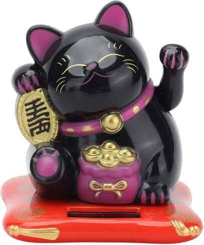 ديكور سيارة لاكي كات من وودسوفت، شاشة عرض منزلية تعمل بالطاقة الشمسية مع ذراع مموج، حظًا سعيدًا وثروة ترحيبًا بالقطط، عرض ديكور المنزل، ديكور فنغ شوي (أسود) in Kuwait