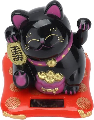 ديكور سيارة لاكي كات من وودسوفت، شاشة عرض منزلية تعمل بالطاقة الشمسية مع ذراع مموج، حظًا سعيدًا وثروة ترحيبًا بالقطط، عرض ديكور المنزل، ديكور فنغ شوي (أسود) in Kuwait